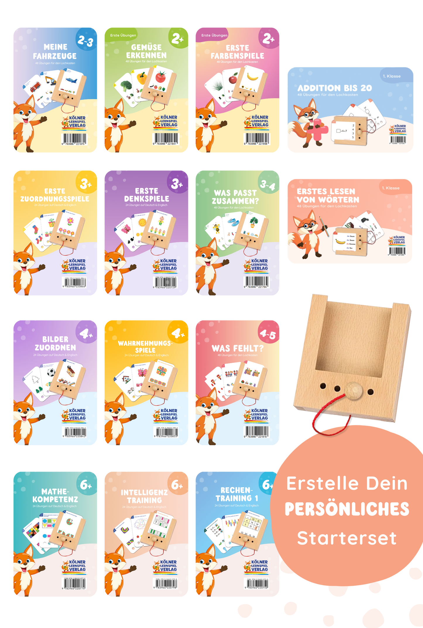Dein großes persönliches Starterset: Lochkasten + 14 Kartensätze Deiner Wahl