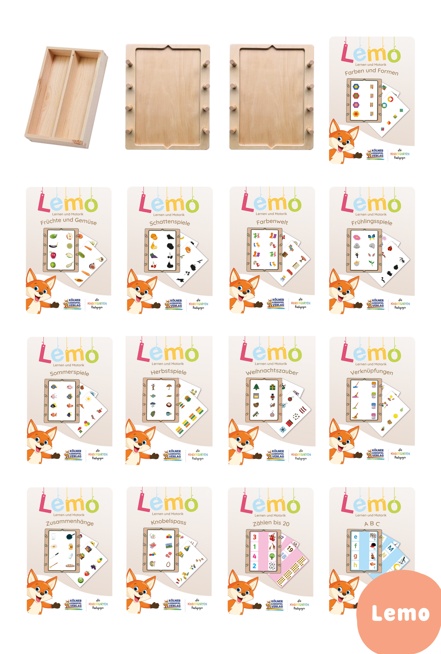 Kita Komplettpaket Lochkasten & Lemo: 2*Grundgeräte & Aufbewahrung inkl. aller Kita Kartensätze für Lochkasten & Lemo