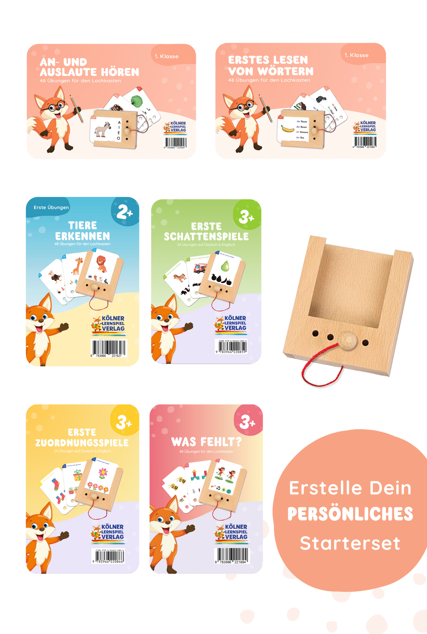 Dein persönliches Starterset: Lochkasten + 6 Kartensätze Deiner Wahl